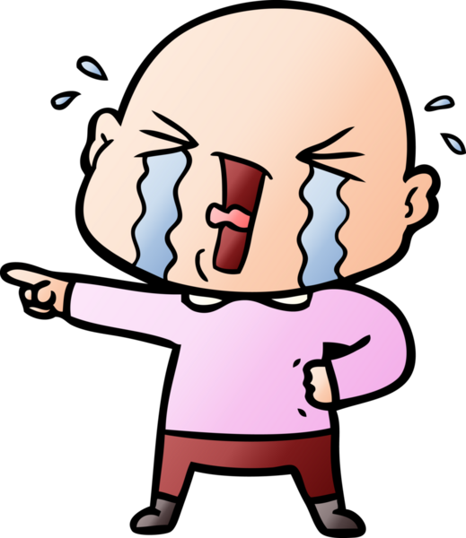 Bir insan tarafından çizilmiş ağlayan kel bir adam.