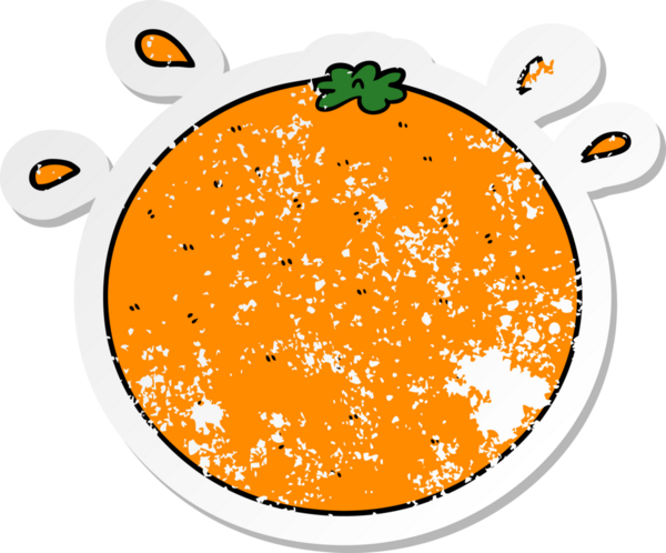 Bir insan tarafından çizilmiş portakal renkli bir karikatür çıkartması.