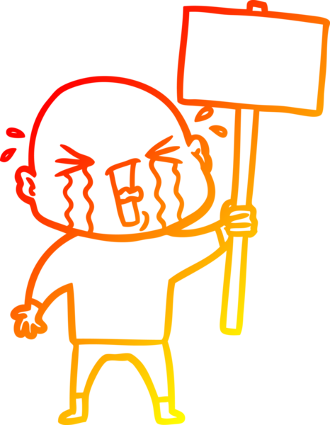 Bir insan tarafından çizilmiş, ağlayan kel bir adamın çizgi çizimi.