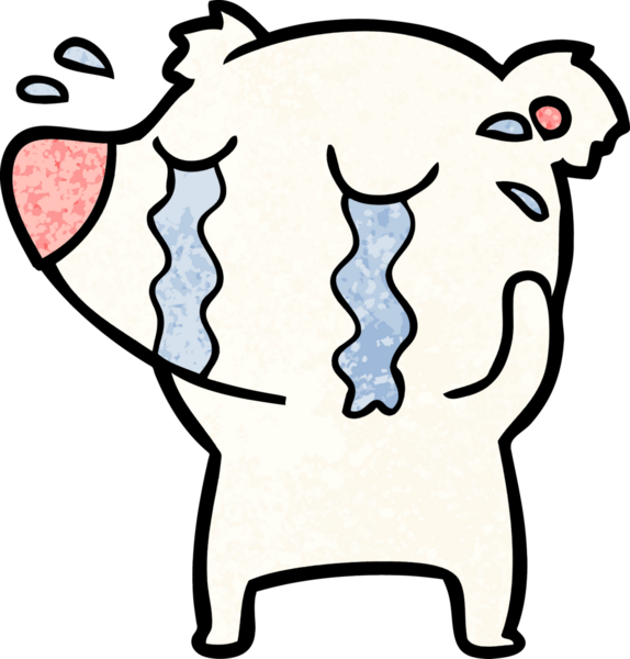 Bir insan tarafından çizilmiş üzgün küçük kutup ayısı çizgi filmi.