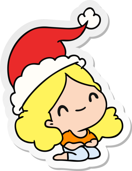 Bir insan tarafından çizilmiş Kawai kızının el çizimi Noel çıkartması.