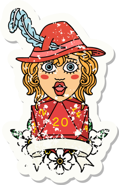 Retro Dövme Tarzı İnsan Ozan Karakteri Bir insan tarafından çizilmiş doğal 20 zar ile