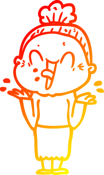 Bir insan tarafından çizilmiş mutlu, yaşlı bir kadının sıcak çizgi çizimi.