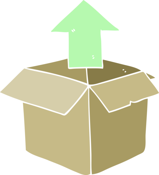 Bir insan tarafından çizilmiş bir kutuyu açmanın düz renk çizimi