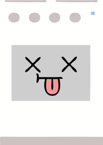 Bir insan tarafından çizilmiş mutfak fırınının düz renkli retro karikatürü