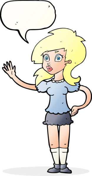 Bir insan tarafından çizilmiş konuşma balonuyla ilgi bekleyen güzel bir kadın.