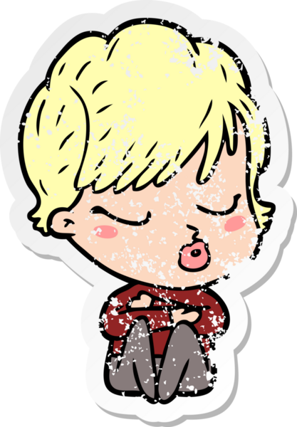 Bir insan tarafından çizilmiş gözleri olan karikatürlü bir kadının sıkıntılı çıkartması.