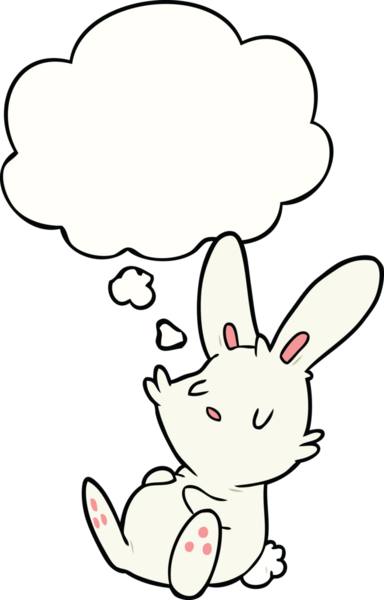 Bir insan tarafından çizilmiş düşünce baloncuğuyla uyuyan çizgi film tavşanı