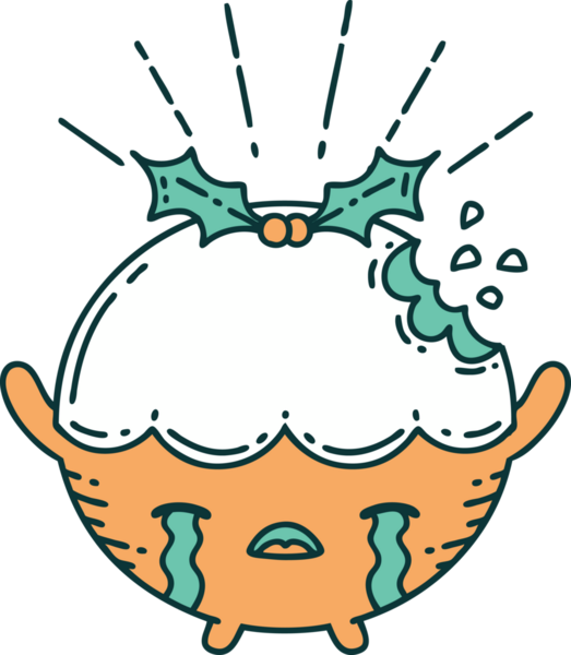 Geleneksel dövme stili puding karakterinin bir insan tarafından çizilmiş resmi.