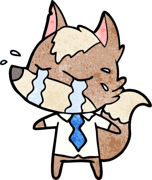 Bir insan tarafından çizilmiş iş kıyafetleri içinde ağlayan kurt çizgi filmi.