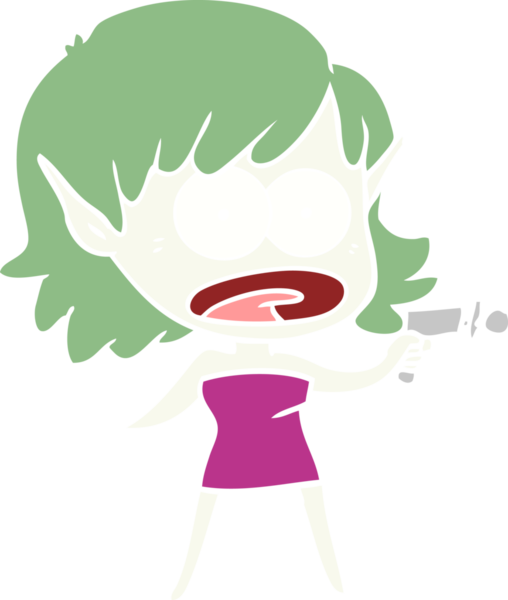 Düz renkli çizgi film. Bir insan tarafından çizilmiş ışın tabancasıyla uzaylı kızı şok etti.