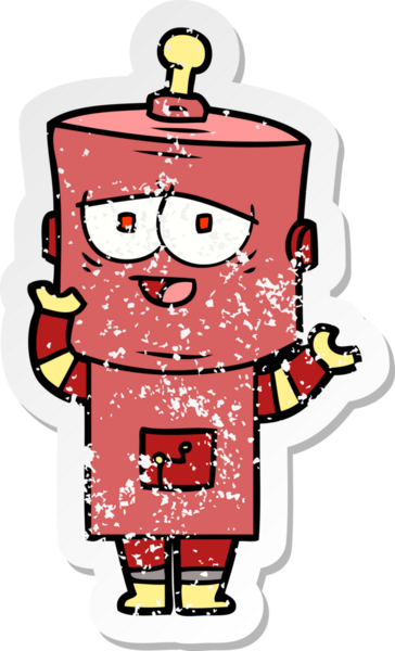 Bir insan tarafından çizilmiş karikatür robotunun sıkıntılı çıkartması.