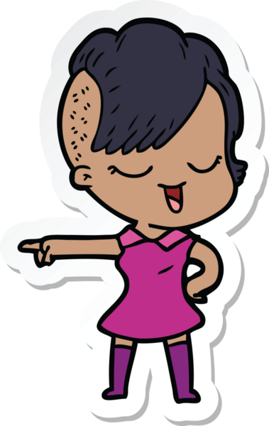 Bir insan tarafından çizilmiş mutlu bir çizgi film kızının çıkartması.