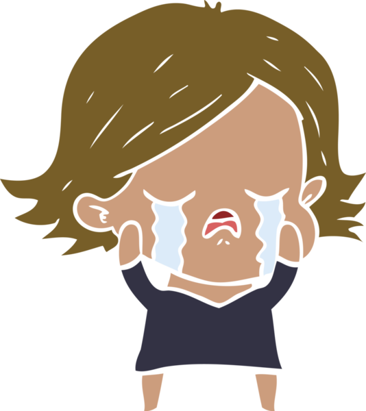 Bir insan tarafından çizilmiş düz renkli çizgi film kızı ağlıyor.