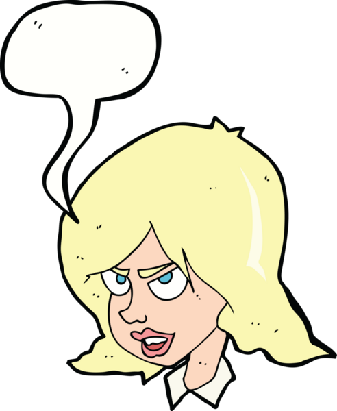 Bir insan tarafından çizilmiş konuşma baloncuğuyla rahatsız bir kadın.