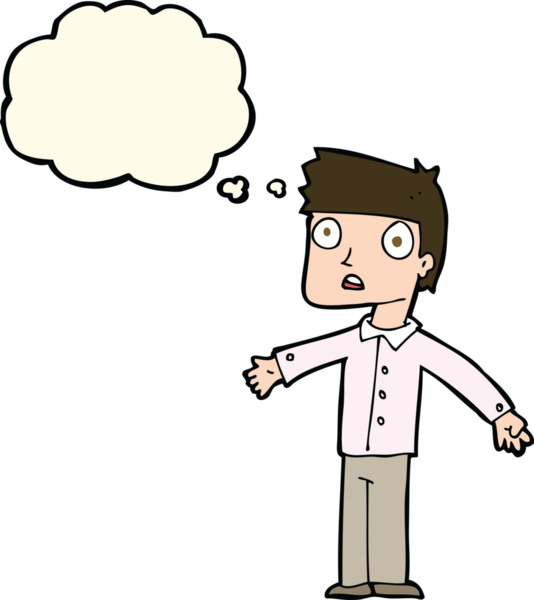Bir insan tarafından çizilen düşünce baloncuğuyla şok olmuş bir adam.