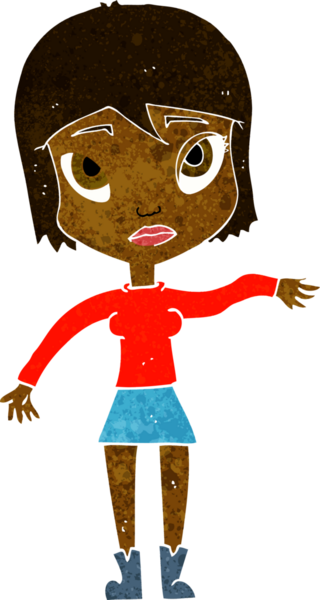 Bir insan tarafından çizilen el sallayan çizgi film kadını.