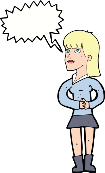 Bir insan tarafından çizilmiş bir konuşma balonuyla bekleyen karikatür kadın.