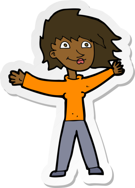 Bir insan tarafından çizilmiş heyecanlı bir kadının çıkartması.