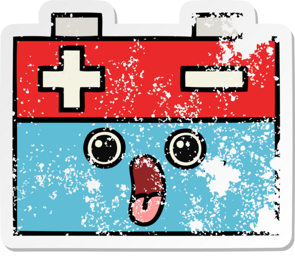 Bir insan tarafından çizilmiş şirin bir araba aküsünün sıkıntılı çıkartması.