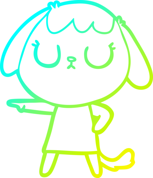 Bir insan tarafından çizilmiş şirin bir çizgi köpeğin soğuk gradyan çizgisi.