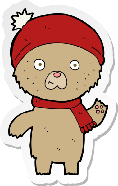 Bir insan tarafından çizilmiş oyuncak ayı sallayan bir karikatür çıkartması.