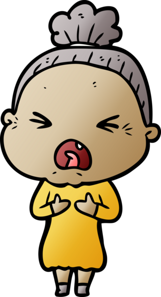 Bir insan tarafından çizilmiş kızgın yaşlı kadın çizgi filmi.