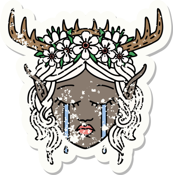 Retro Dövme Tarzı Ağlayan Elf Büyücüsü karakteri bir insan tarafından çizilmiş