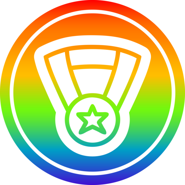 Bir insan tarafından çizilmiş gökkuşağı gradyanı olan madalya ödülü ikonu