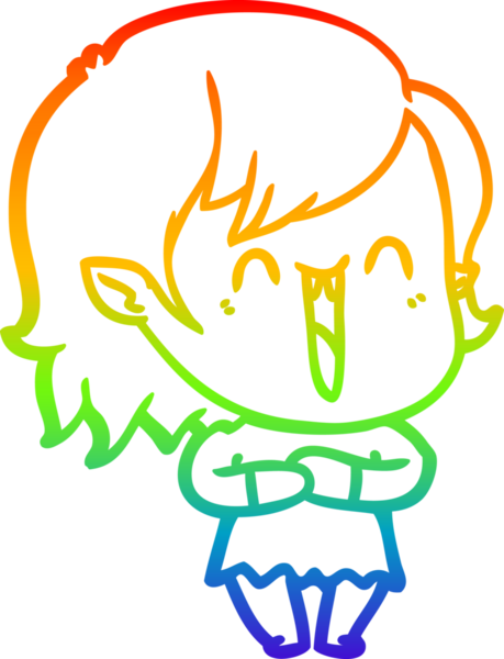 Gökkuşağı gradyanı çizimi. Bir insan tarafından çizilmiş mutlu vampir kız çizgi filmi.