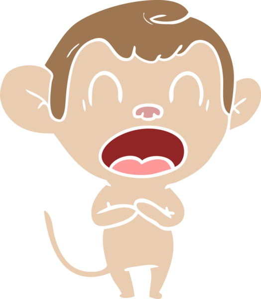 Bir insan tarafından çizilmiş düz renkli çizgi film maymunu