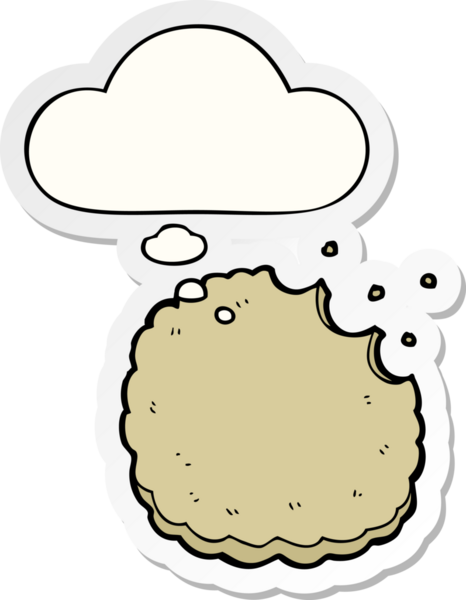 Düşünce baloncuklu çizgi film bisküvisi insan tarafından çizilmiş bir çıkartma.