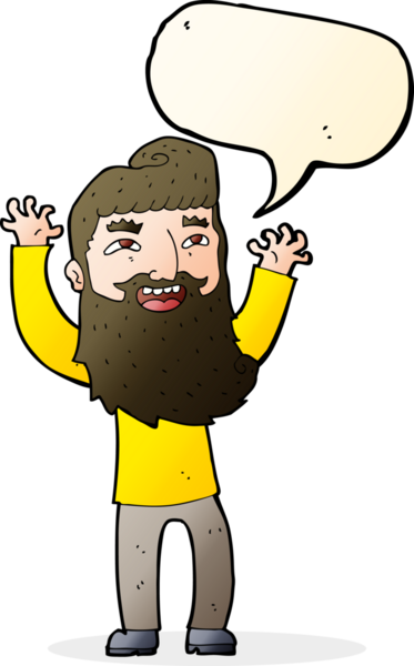 Çizgi film mutlu sakallı adam bir insan tarafından çizilmiş konuşma balonuyla kollarını sallıyor.