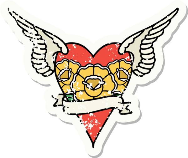 İnsan tarafından çizilmiş kanatları ve pankartı olan geleneksel bir kalp stili.