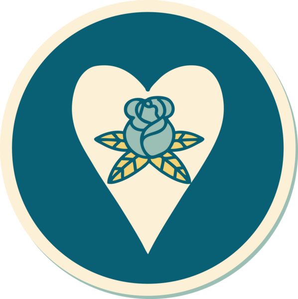 Geleneksel kalp stili dövme çıkartması ve bir insan tarafından çizilmiş çiçekler.