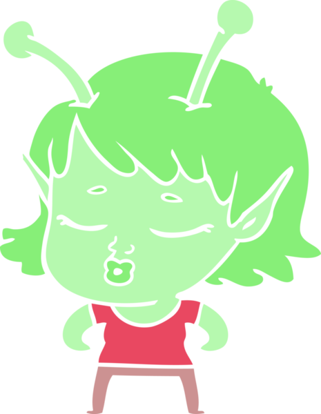 Tatlı uzaylı kız düz renkli çizgi film bir insan tarafından çizilmiş.