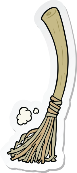 Bir insan tarafından çizilmiş sihirli süpürge çıkartması.