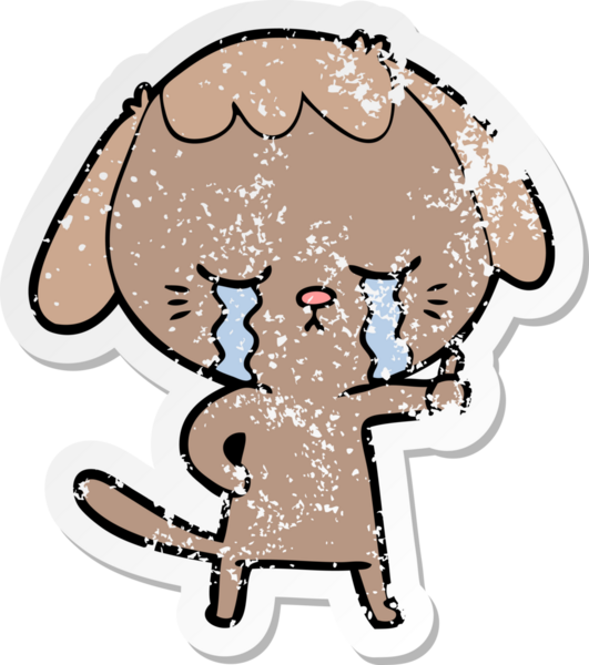 Bir insan tarafından çizilmiş bir karikatür köpeğinin sıkıntılı çıkartması.