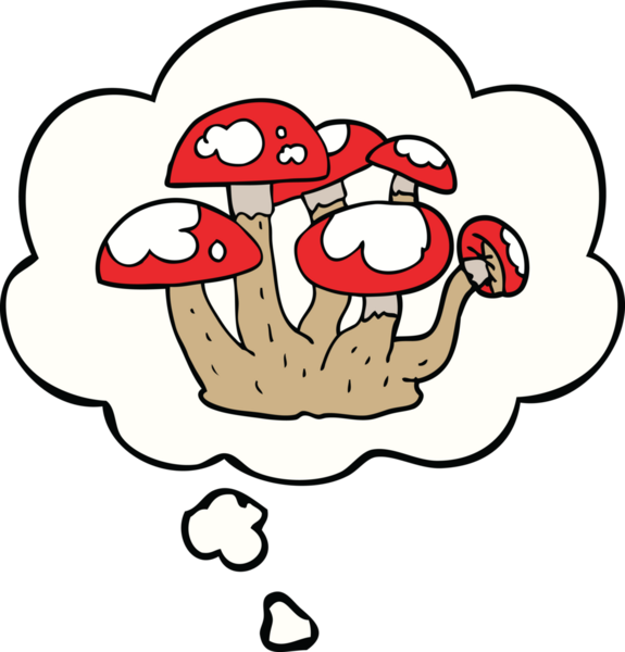Bir insan tarafından çizilmiş düşünce baloncuklu mantarlar.