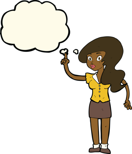 Bir insan tarafından çizilmiş düşünce baloncuğu olan güzel bir kadın.