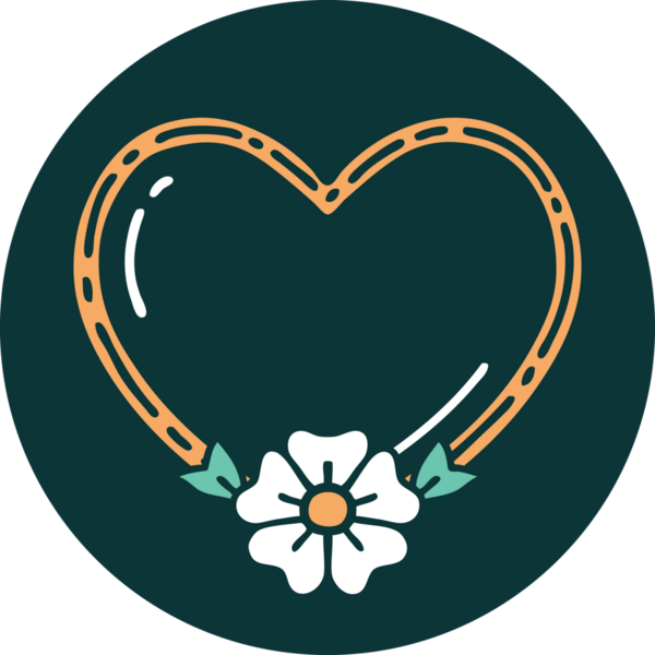 Bir insan tarafından çizilmiş kalp ve çiçeğin ikonik dövme şekli