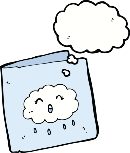 Bulut desenli çizgi film kartı, insan tarafından çizilmiş düşünce baloncuğu.