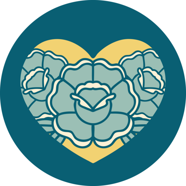 Bir insan tarafından çizilmiş kalp ve çiçeklerin ikonik dövme şekli