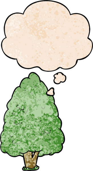 Bir insan tarafından çizilmiş grunge desenli düşünce baloncuğu olan çizgi film uzunluğunda ağaç.