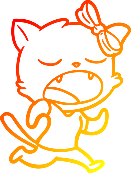 Bir insan tarafından çizilen esneyen kedinin sıcak çizgi çizimi