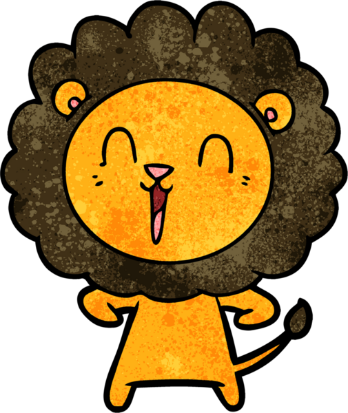 Bir insan tarafından çizilmiş gülen aslan çizgi filmi.