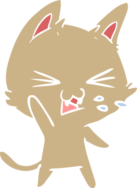 Bir insan tarafından çizilmiş düz renkli çizgi film kedisi.