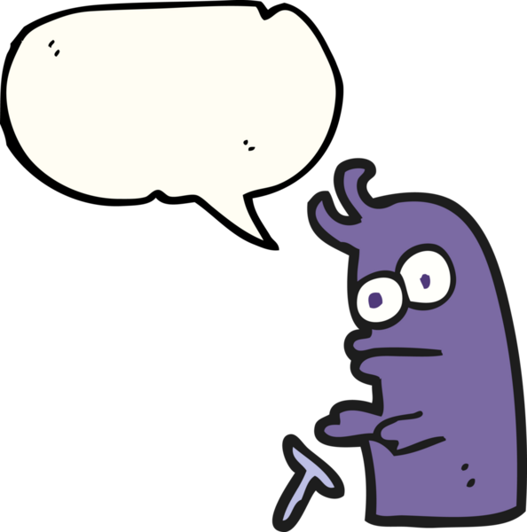 Bir insan tarafından çizilmiş serbest konuşma balonu karikatürü küçük uzaylı