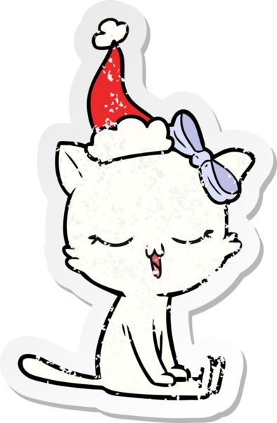 Bir insanın çizdiği Noel Baba şapkası takan kedinin kederli çizgi filmi.