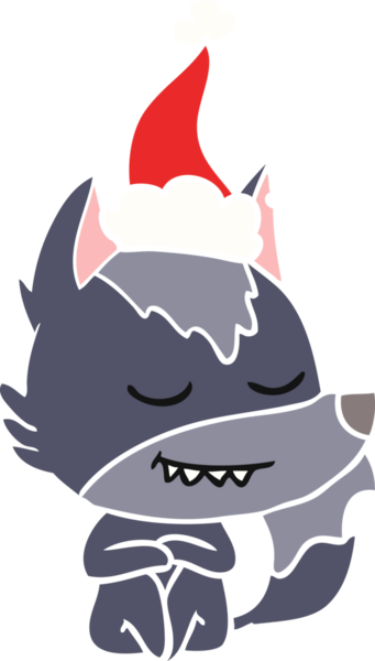 Bir insan tarafından çizilmiş Noel Baba şapkası giymiş bir kurt resmi.